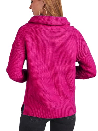 cordat Women's Long Sleeve Turtleneck Cozy Knit Sweater Casual Loose Side Slit Pullover Jumper Tops4