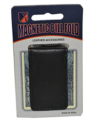 Leatherboss Genuine Leather Slim Magnetic Minimalist Bifold Money Clip Cash Holder Wallet, Black #TOP2