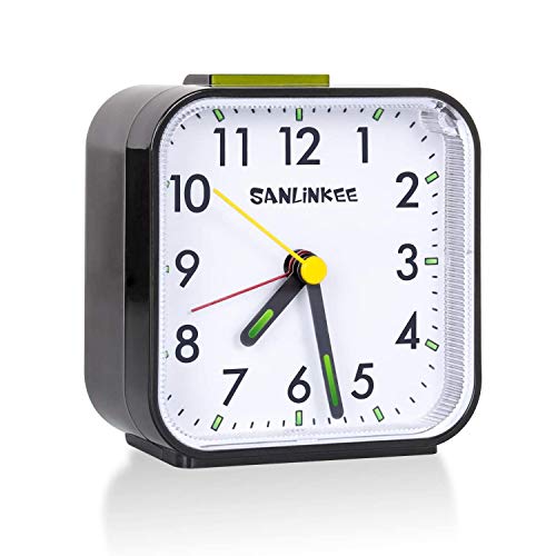 BOJON Réveil analogique sans tic-tac sur le lit - Petites horloges de table silencieuses - Réveil de voyage avec fonction snooze pour chambre à coucher et bureau (noir) Cover