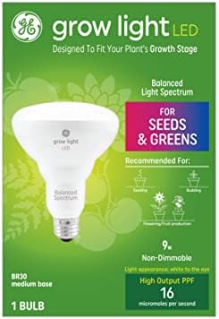GE Grow Light LED Indoor Flood Light Bulb, Balanced Light Spectrum for Seeds and Greens, 9 Watts, Medium Base (Pack of 1)