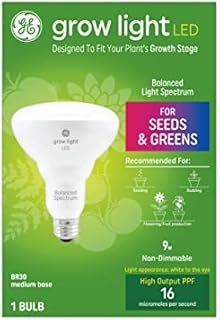 GE Grow Light LED Indoor Flood Light Bulb, Balanced Light Spectrum for Seeds and Greens, 9 Watts, Medium Base (Pack of 1)