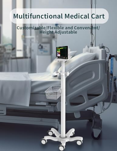 Image of Mount Plus X3 Height Adjustable Aluminium Rolling Stand for Patient Monitor Medical Trolley Cart with Basket and and Locking Casters for Dental Office, Hospital, Clinic