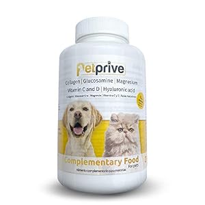 PETPRIVE Aanvullende Voeding voor Honden en Katten met Gehydroliseerd Collageen, Glucosamine, Hyaluronzuur, Magnesium en Vitamine C en D – Duivelsklauw – 180 Eenheden