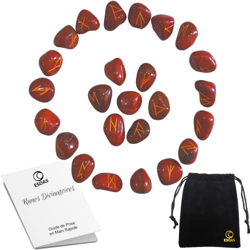 RUNES DIVINATOIRES VIKING Jaspe Rouge, Set x25 Pierres Polies Semi