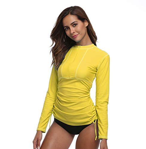 Women's UV Sun Protection UPF 50+ Long Sleeve Rash Guard Wetsuit Swimsuit Top (901 L, Yellow)
