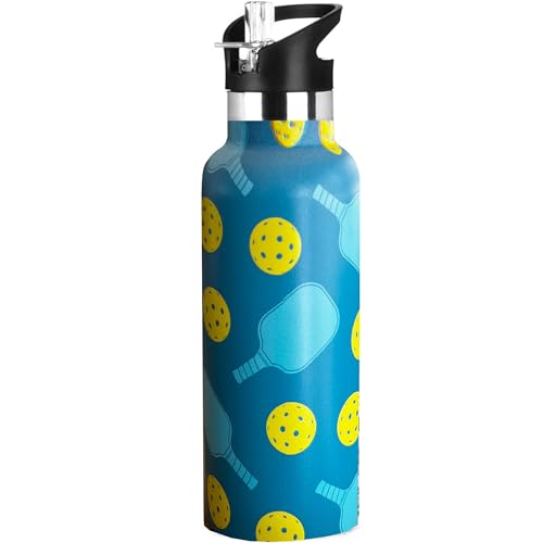 Bofemgt Pickleball Sport Water Bottle with Straw, Vacuum Insulated Stainless Steel Thermal Drinking...