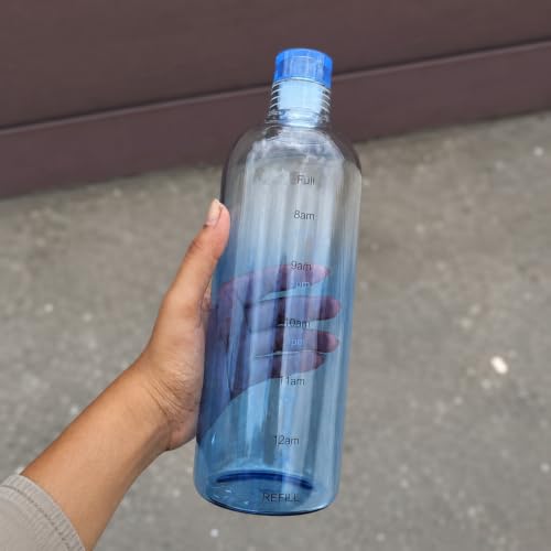 Image of Borosilicate Water Bottles, H2O Fridge Water Bottle with Cap, Leak proof & Airtight Lid, Water Bottle for Office, School, College - 1000ml Bottles with Time Marker (Blue)