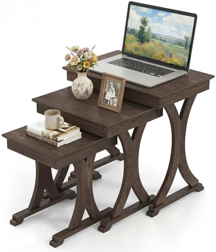Giantex Nesting Coffee Table Set-of-3 - Stackable Rectangular Sof...