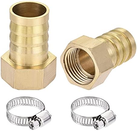 sourcing map Brass Barb Hose Fitting Connector Adapter 8mm Barbed x G1/2 Female Pipe with Hose Clamp 2Set