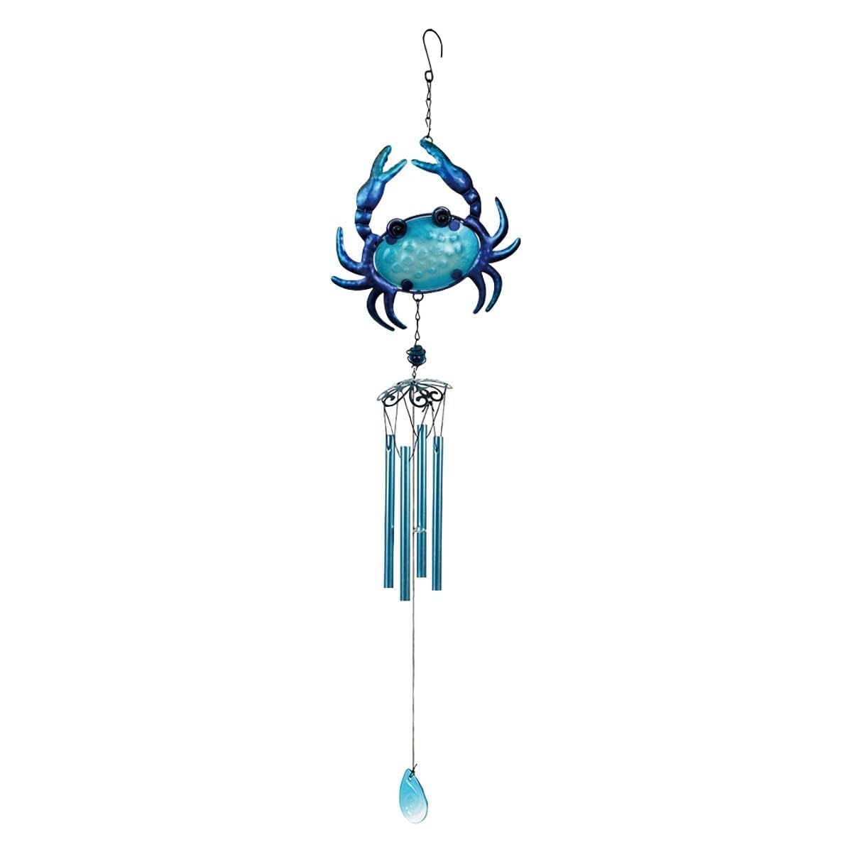 wind chime Sailboat Seahorse Crab Wind Chimes Metal Ocean Bell Beach Ornament For Porch Patio Decoration Garden Décor(Crab)