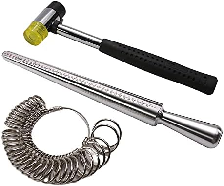 Utoolmart Ring Sizer Measuring Tool, US 0-15 Finger Measuring Stick Ruler Gauge with 27 Circle Models Rubber Hammer Tools Kit, for Man or Women Jewelry Making Measuring, 1 Set