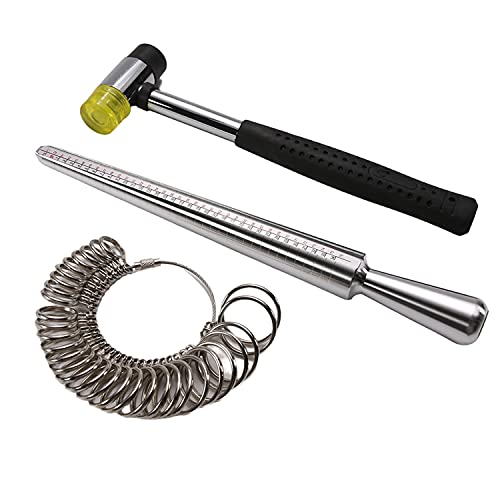 Utoolmart Ring Sizer Measuring Tool, Us 0-15 Finger Measuring Stick Ruler Gauge With 27 Circle Models Rubber Hammer Tools Kit, For Man Or Women Jewelry Making Measuring, 1 Set #TOP4