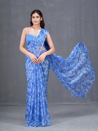 Image of Garden Vareli Nara Chiffon All-Over Floral Print Saree With Blouse Piece