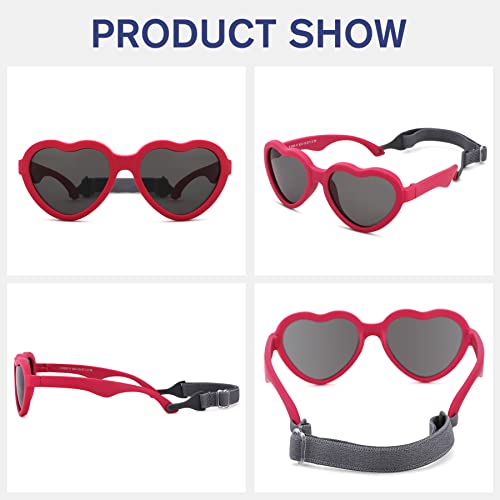 Heart Shaped Baby Polarized Sunglasses with Strap Adjustable Unbreakable Shades for Newborn Infant Age 0-24 Months4