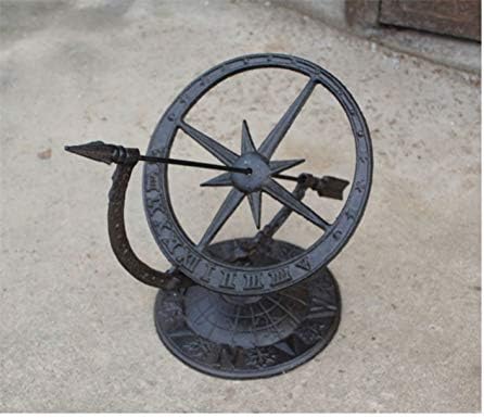 ZAMTAC Round Cast Iron Roman Calendar Sundial Ornaments Lawn Garden Yard Desk Home Arts Decor Sundials Vintage Metal Crafts Gift