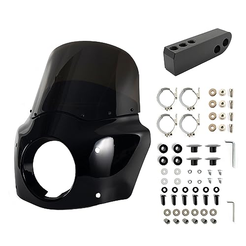 BOSYCY Motorcycle Fairing Windshield Kit For 2006-2017 Dyna Street Bob Super Glide FXD FXDC Low Rider Accessories, 48-58mm Forks 11' Smoked Motorbike Wind-Screen with Extension