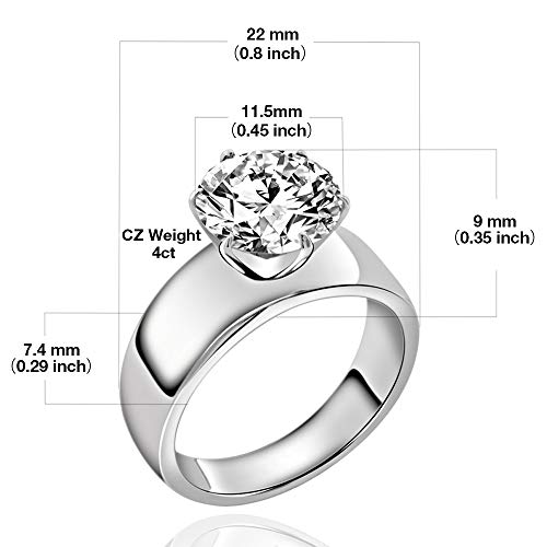 Flamereflection Stainless Steel 4 Carat Round Cubic Zirconia Cz Engagement Women Wedding Solitaire Promise Girls Bands Ring Size 8 #TOP2