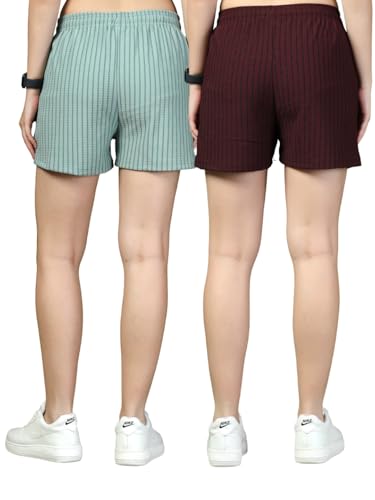Image of UZARUS Women's Elastic Waist Shorts Night Wear Sports and Running Gym Workout and Yoga Regular Fit Short for Women Combo (Pack of 2)