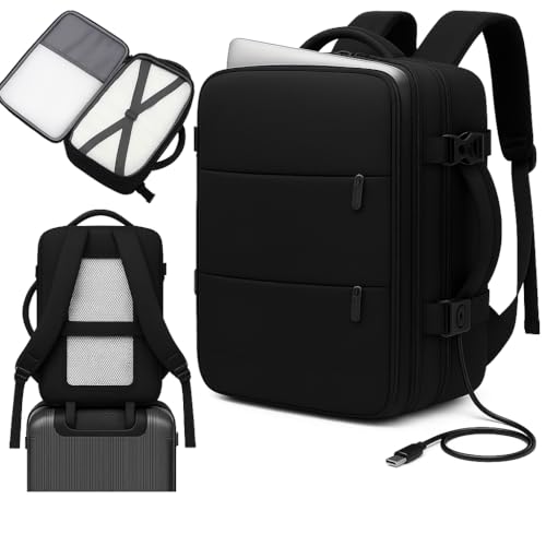 Mochila de viagem grande para mulheres e homens, mochila de mão, mochila de caminhada, Compartimento para Notebook, Sapatos e Entrada USB, para viagens, Cinza, 25L, Mochilas de viagem (Preto, Padrão)