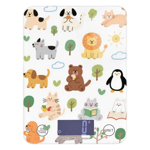 Báscula de pantalla LCD de animales coloridos y lindos para alimentos, 11 libras/5.1 g, báscula de cocina de 5 kg/5 g, con 4 unidades para preparación de comidas, espresso, dieta báscula para