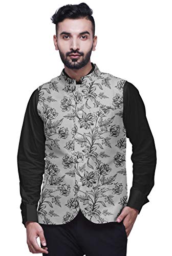 Atasi Floral Printed Wedding Jackets For Men Nehru Jacket Waist Coat For Festive Season-Xx-Large Light Gray #TOP13