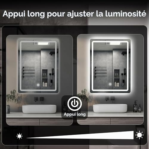 Miroir mural de salle de bain avec éclairage 3 couleurs variables - 7