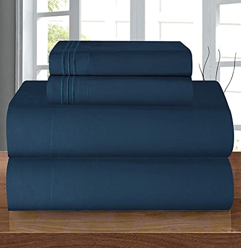 Elegant Comfort Luxury Soft 1500 Premier Egyptian 4-Piece Premium Hotel Quality Wrinkle Resistant Coziest Bedding Set, All Around Elastic Fitted Sheet, Deep Pocket up to 16inch, Queen, Navy Blue