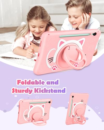 for Galaxy Tab S10 FE/S9 FE Case 10.9 Inch - Girls Cute Cat Kitten 3D Cartoon Women Soft Silicone Tablet Cover for Samsung Galaxy S9 FE with Rotating Stand & Strap Funda para Tab S10 FE 5G
