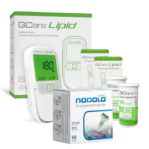 GCare LIPID - Cholesterin Messgerät - Blutfett Messsystem - Gesamtcholesterin Testgerät - mit Teststreifen und Zubehör (Messsystem + 20 Teststreifen + 50 Stechhilfen) GCare LIPID - Cholesterin Messgerät - Blutfett Messsystem - Gesamtcholesterin Testgerät - mit Teststreifen und Zubehör (Messsystem + 20 Teststreifen + 50 Stechhilfen)
