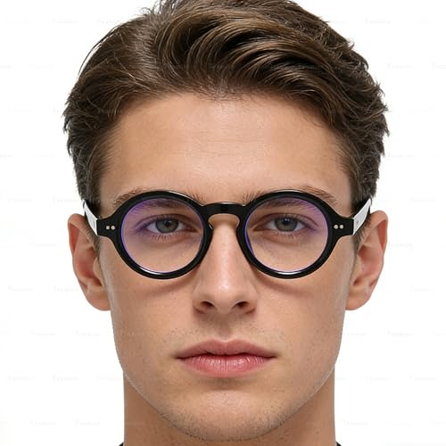 Image of Round Black Glasses for Men Women Thick Circle Blue Light Glasses Hippie Costume Eyewear