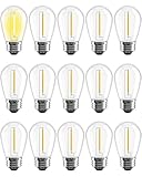 Hcnew 15 Stück E27 S14 LED Solar Ersatzbirnen, 2700 K Warmweiß, 1W entspricht 5W, DC 12V, bruchsichere und wasserdichte Globe Glühbirnen für Lichterketten, Party, Terrasse, Garten, Hochzeit