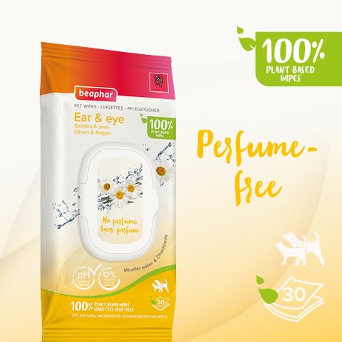 Beaphar - Pet Wipes – Ear & Eye Wipes for Cats & Dogs - Gently cleans around delicate eyes & ears – 100% Plant-Based, Biodegradable Wipes – With Chamomile – 30 Wipes – pH neutral - no perfume - Image 2