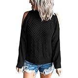 Winterjacke Damen Curry Damen-Pullover mit Rundhalsausschnitt und kalter Schulter, langärmelig, grob gestrickte Pullover-Oberteile Chinesische Bluse