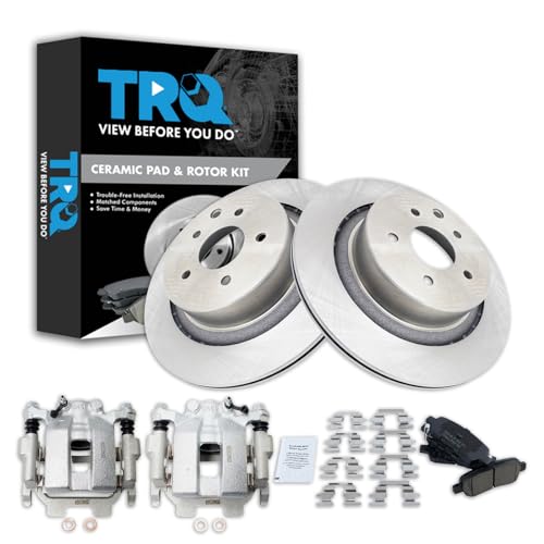 Image of TRQ Rear Brake Pad and Rotor Set Ceramic Rotors Calipers