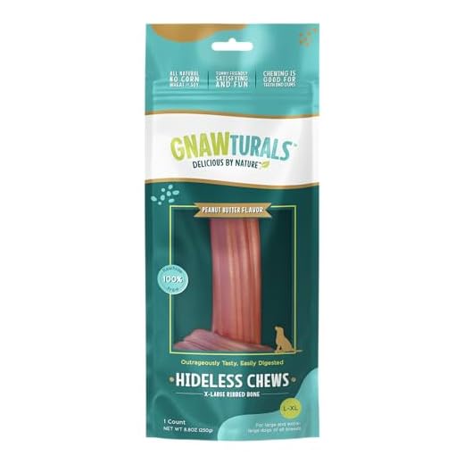 Gnawturals Rawhide Free Dog Chews | Ribbed Bones | for Extra-Large Dogs | Pumpkin, Psyllium Husk and Chicory Root for Easy Digestion and Overall Gut Health (1 Bone, Peanut Butter)