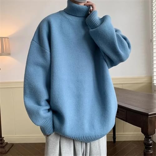 Men Winter Loose Turtleneck Knitted Pullovers Solid Color Warm Harajuku Knitting Sweaters3