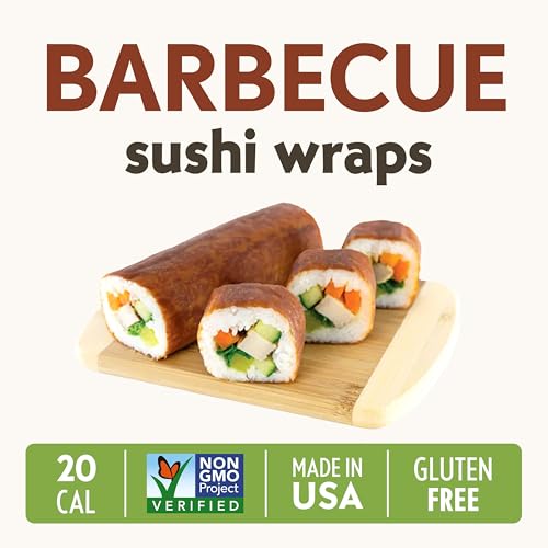 Barbecue Sushi Wraps (5 Count) – Vegan, Gluten-Free, Plant-Based Sushi Wraps with Savory BBQ Flavor – Low-Carb, Non-GMO Alternative to Seaweed Sheets