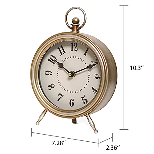 Emax Home Vintage Table Clock On Stand, Decorative Desk And Shelf Clock Rustic Mantel Clock Non-Ticking, Metal Frame With Antique Gold Finish #TOP5