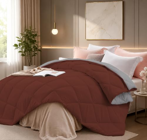 Image of Super Comfort Microfiber 300 GSM Reversible Winter Comforter for Single Bed Rajai /Blanket Diamond Stitch (60 inch x 90 inch Inches /152cm x 228cm) - Comforter Single Bed|Silver /Chocolate Brown