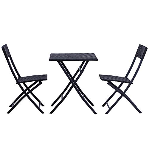 Outsunny Ensemble Meubles de Jardin Design Table carré et chaises Pliables résine tressée 4 Fils métal Noir