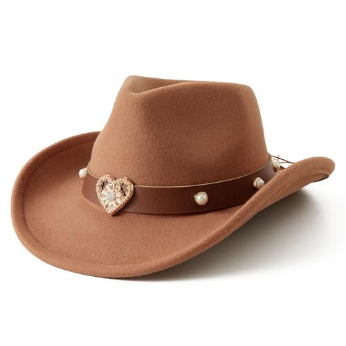 Jastore Western Cowboy Hat for Kids Girls with Heart Shaped Buckle Blet Cowgirl Hat Rodeo Party Hats2