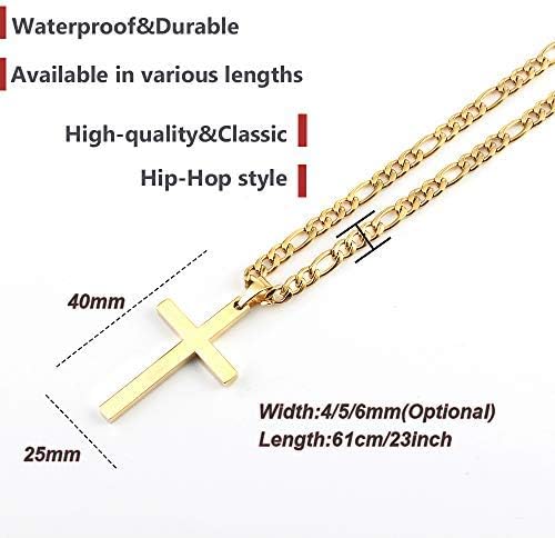 OUMI Cross Necklace for Men Women - Stainless Steel Pendant with 3:1 Figaro Chain -Gold 4/5/6 mm Width(Gold)… - Image 5