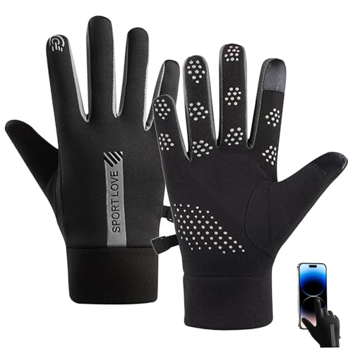 Biking Gloves 1 Pair Touchscreen Thermal Gloves Non-slip Waterproof Gloves Windproof Stylish Fleece-lined Winter Gloves for Sports, Black for Men Waterproof Gloves Winter Gloves Winter Sports Gloves