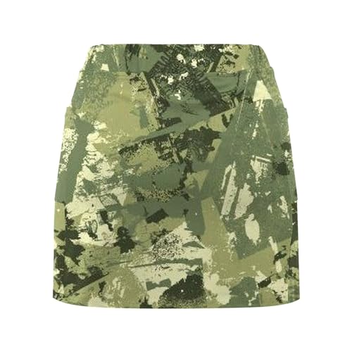 Elogoog Saia de tênis feminina moderna com bolsos, saia atlética casual estampa camuflagem cintura m