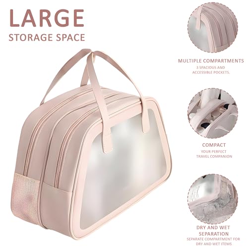 Image of Kuber Industries Pack of 2 Waterproof Skincare /Cosmetic Bag for Women | Space-Saving Makeup & Travel Toiletry Pouch | Aesthetic Vanity Kit & Wash Bag for Girls | YJ-20-PNK | Transparent - Pink