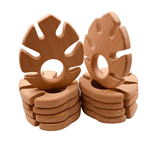 Coskiss 10pcs Encantador De Dibujos Animados De Madera Mordedor Animal Puro Natural Forma De Hoja De Plátano Bebé Dentición Enfermería Mordedor Bebé DIY Juguete Colgante (C111-10PCS)