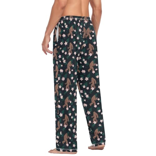 Aflyko Men's Pajama Pants Ape-man Plumeria Pink Flower Pjs Sleepwear Bottoms3