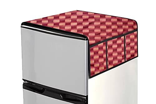 Image of Stylista Refridgerator top Cover Suitable for Samsung RR20C1723U8 /HL, 183 Liter Fridge, Dimension (WXD) 65x111 CM, Gingham Pattern Red