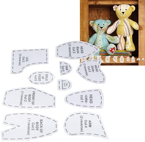 10Pcs Bear Sewing Patterns for Beginners, DIY Bear Sewing Template, Sewing Patterns Reusable Memory Bear Patterns for Sewing