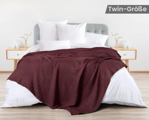 Utopia Bedding 100% Baumwolle Waffeldecke Kuschedecke 300 GSM (Bordeaux - 228 x 182 cm) weiche leichte, atmungsaktive tagesdecke… – Ansicht 2